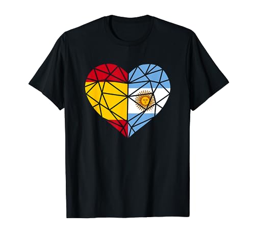 Argentina España Bandera Amistad Hermandad Corazón Poligonal Camiseta