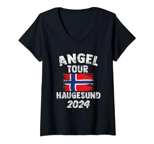 Mujer HAUGESUND en NORUEGA - Viaje de pesca a Noruega con bandera Camiseta Cuello V