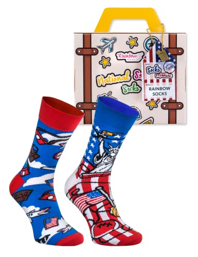 Rainbow Socks - Calcetines Americanos En La Maleta - Para El Viajero, Turista, Amantes Des Estados Unidos. - 1 Par-Talla 36-40