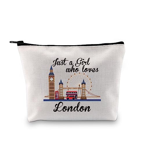 Girl Who Loves London Bolsa de maquillaje Londres Bolsa de viaje Londres Viaje Vacaciones Regalo Londres Inglaterra Souvenirs Regalos Londres Inglaterra Bolsa con cremallera temática, Le encanta