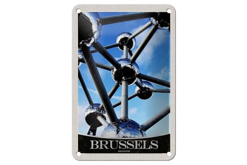 FEMER Cartel de chapa de viaje 12 x 18 cm Bruselas Bélgica Atomium Química Cartel de vacaciones