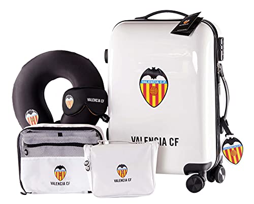 Valencia Club de Fútbol - Pack de Viaje - Incluye Maleta de Mano, Almohada Cervical, Organizador de Equipaje, Neceser, Antifaz y Tag - Ideal para Lucir tus Colores - Producto Oficial del Equipo