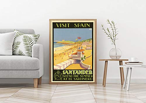 Santander - Póster de viaje vintage de viaje con postal español, decoración española de tapas, bar y decoración de España, impresión española (16 x 20)