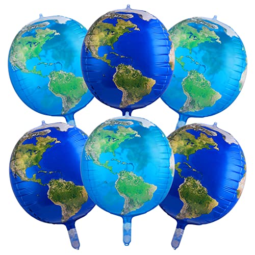 cobee Globos de globo de 22 pulgadas, 3 globos transparentes de mapa del mundo + 3 globos de globo de tierra, globos de planeta, globos de aluminio 4D de tierra, decoración de regreso a la escuela,