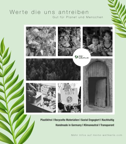 Mapamundi collect moments #1 – sostenible y hecho a mano en Alemania – Mapa del mundo de viaje para colorear/arañar, marco de mapa, póster de lienzo (bastidor 90 x 60 cm)