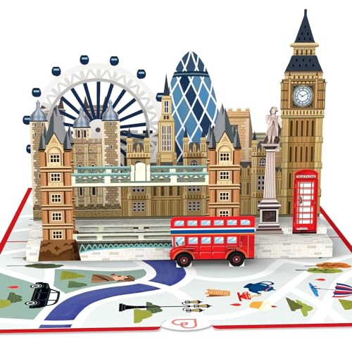 papercrush® Tarjeta desplegable de Londres [NUEVO!] – Tarjeta 3D con Skyline como vale para viaje a Londres, regalo de dinero para viajes a la ciudad en Inglaterra, tarjeta de cumpleaños para inglés,