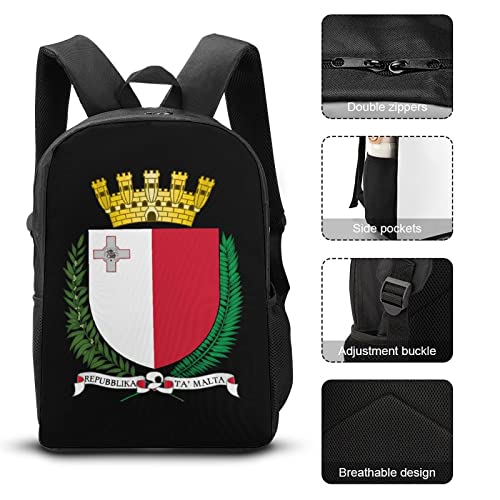 Coat Arms of Malta - Mochila estampada de 17 pulgadas con hombros de gran capacidad, bolsa para laptop para hombres y mujeres, Como se muestra en la imagen, Talla única