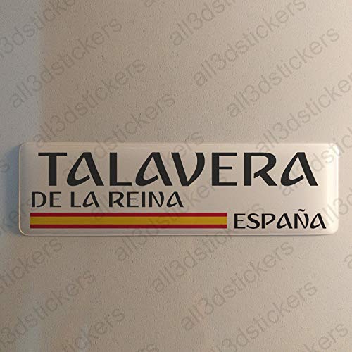 Pegatina Talavera de la Reina España Resina, Pegatina Relieve 3D Bandera Talavera de la Reina España 120x30mm Adhesivo Vinilo