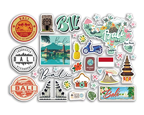 Hoja de calcomanías A5 de vinilo de monumentos de Bali, sellos de mar de playa de Indonesia, bandera de horizonte de viaje, mapa de vacaciones, ciudad álbum de recortes estético #80531