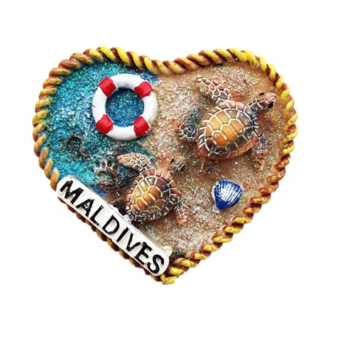Imán de nevera en forma de corazón de Maldivas para regalo de recuerdo de viaje, colección magnética de artesanía