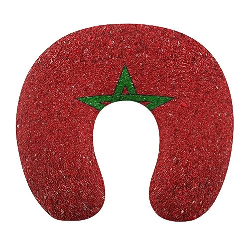 Almohada de cuello de viaje con la bandera nacional marroquí de Marruecos, almohada de espuma viscoelástica para adultos, almohada de apoyo para la cabeza, almohada de coche para avión y